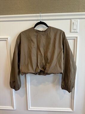 Zara Olive Green Cropped Long-Sleeve Pullover